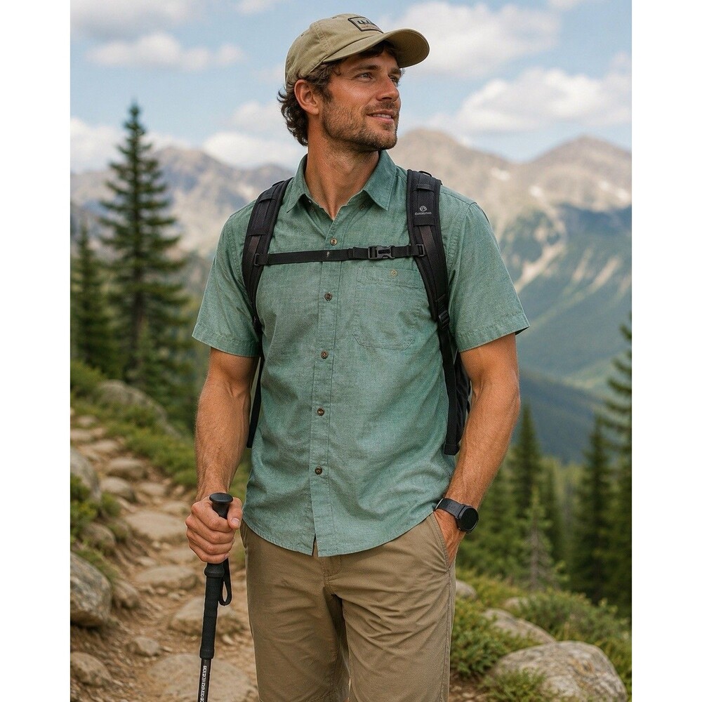 LL Bean Green Chambray Shirt Mens M Coastal Cottagecore Outdoor Aesthetic